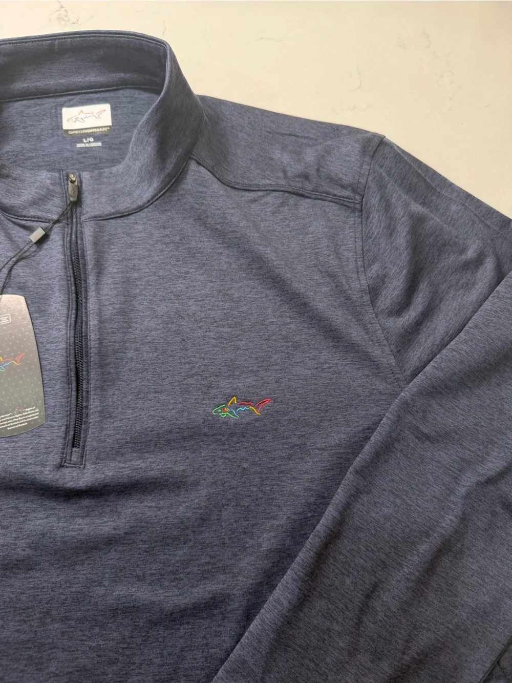 Greg Norman Men's 1/4 Zip Pullover Size L Heather Navy Blue Long Sleeve NWT
